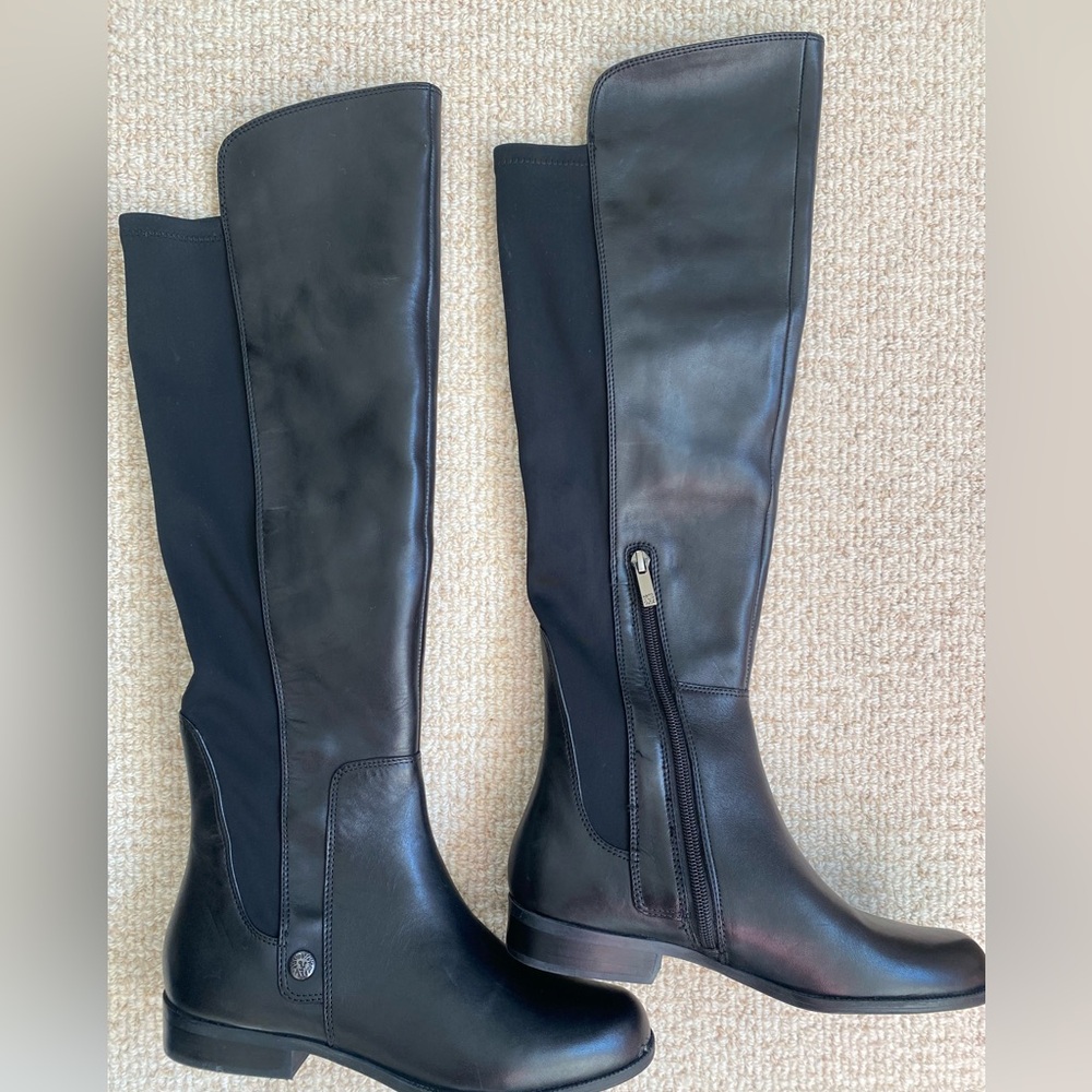 Anne Klein over the knee black leather boots